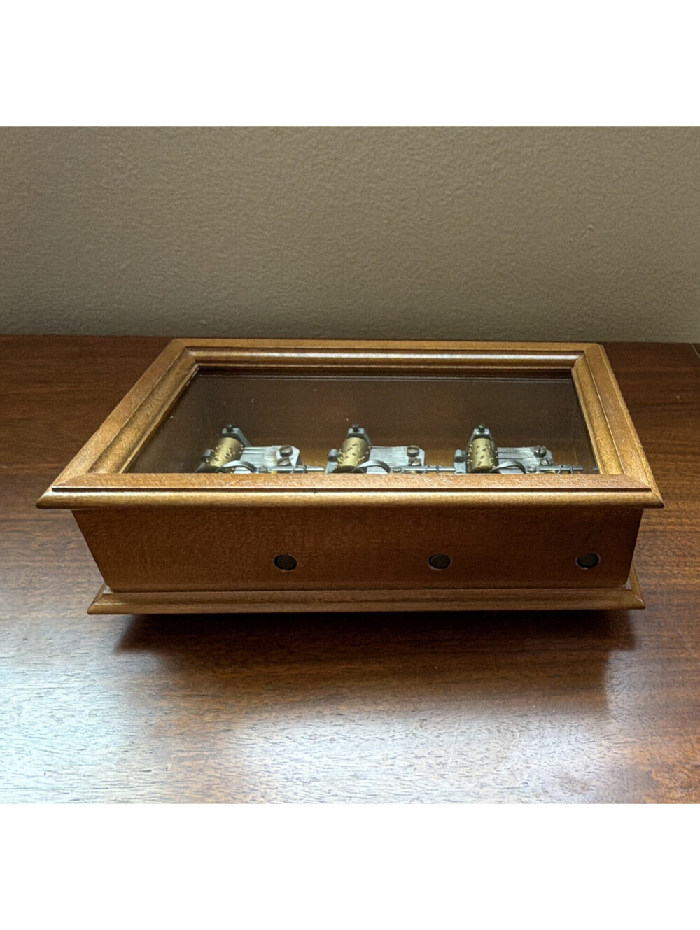 Vintage Reuge Swiss Triple Movement Music Box 3 Songs Glass Top Rare